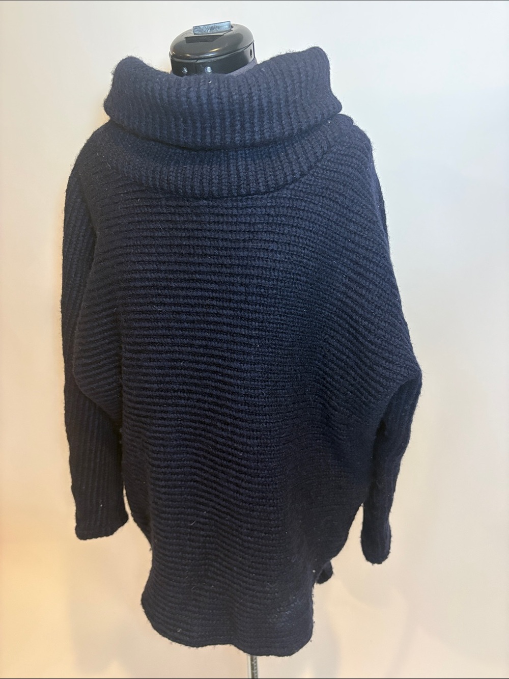 Oversized Navy Ribbed Turtleneck Sweater - Women